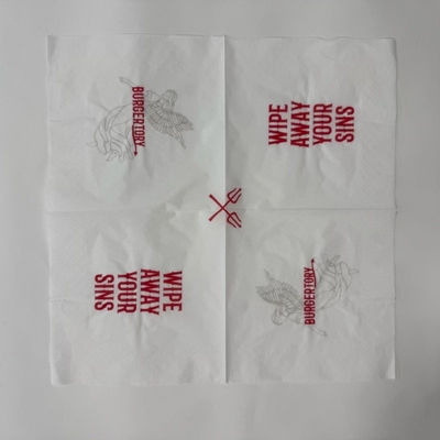 25×25cm Red And White Paper Napkins Customised Printed Wedding Serviettes