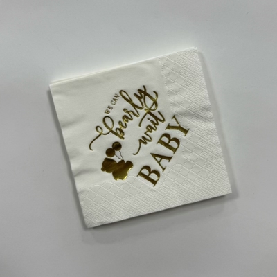 White Paper Napkins 25x25cm Gold Foil Cocktail Napkins 2 Ply Food Grade