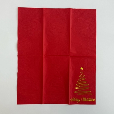 Disposable Red Paper Napkins 33*40cm Gold Silver Foil Paper Napkin For Christmas